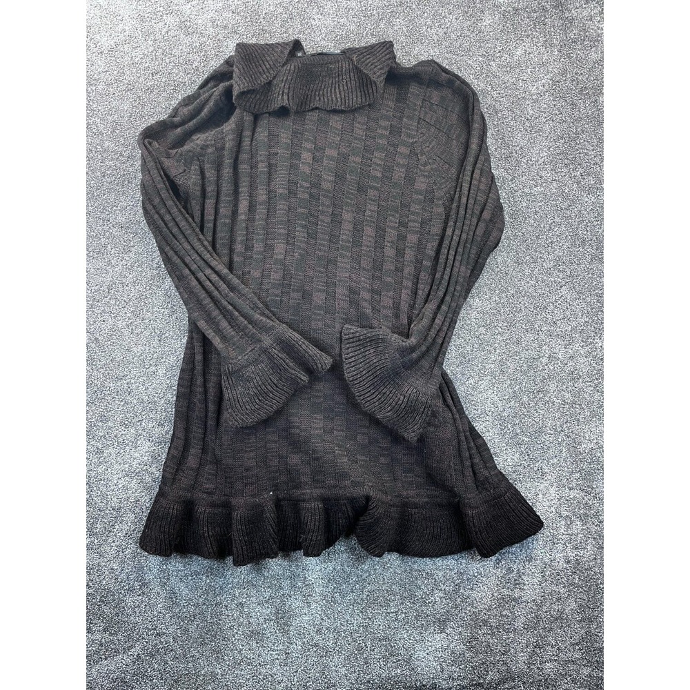 Brittany Black Sweater Womens 2X Plus Cardigan Open Front Ruffled Brown - Picture 2 of 10